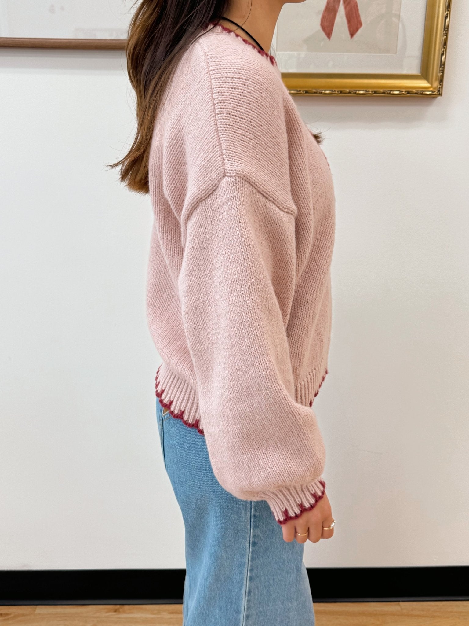 Rose Stitching Pink Sweater Shirts & Tops