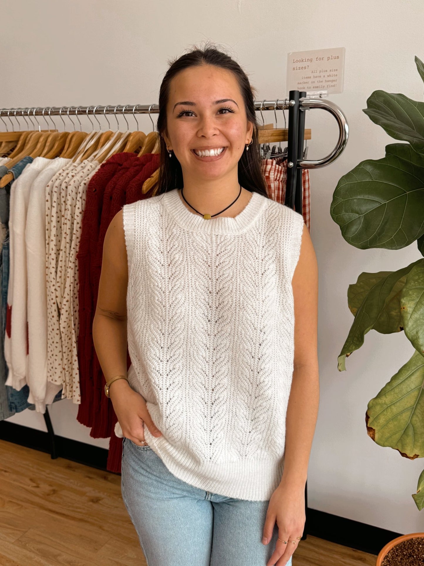 Ruffle Back Button Sweater Vest Shirts & Tops