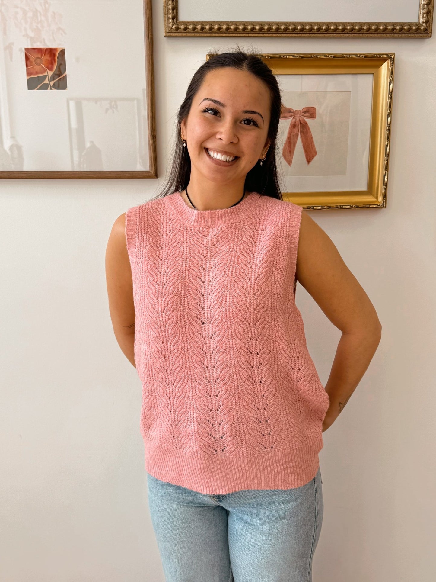 Ruffle Back Button Sweater Vest Shirts & Tops