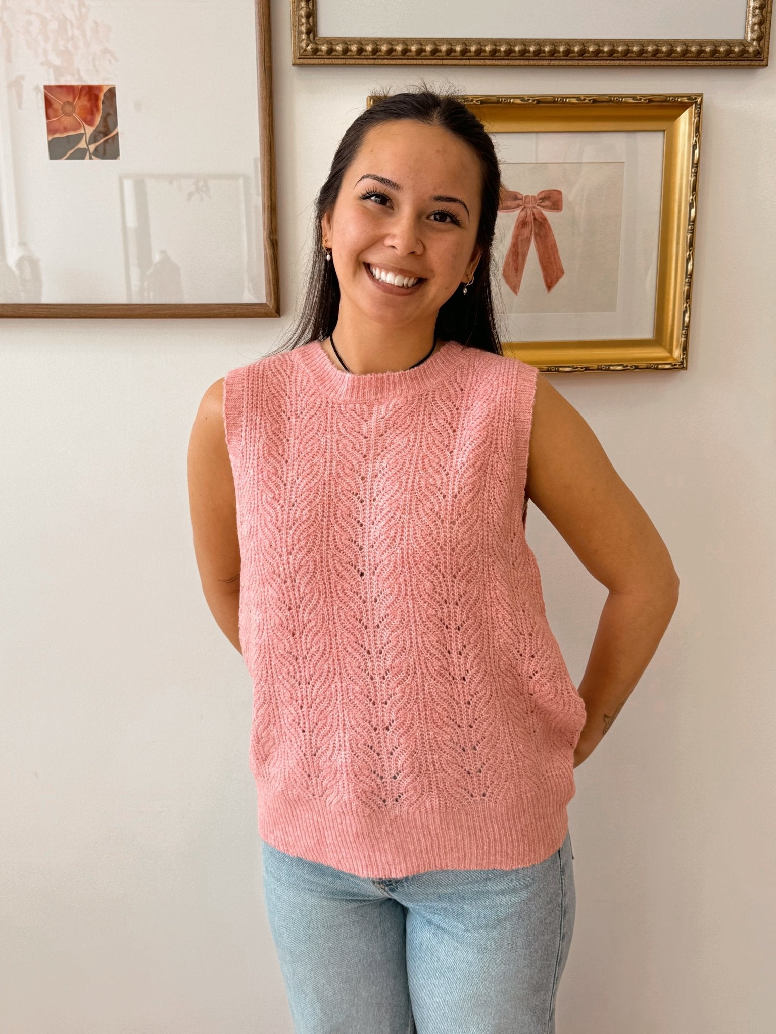 Ruffle Back Button Sweater Vest Shirts & Tops