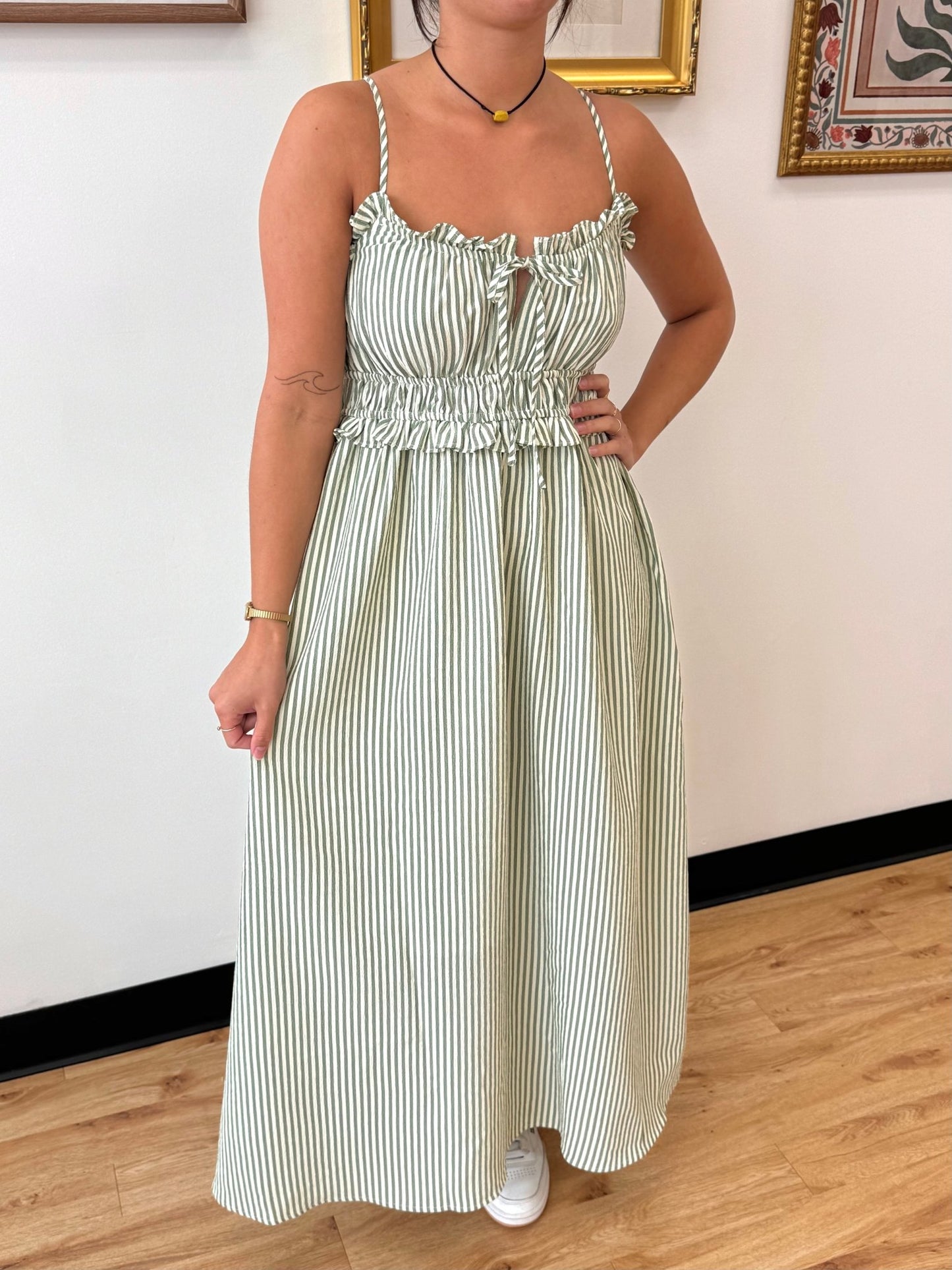 Ruffle Waist Striped Tank Dress Dress