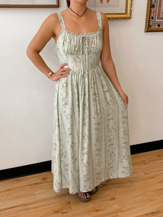 Sage Lace Garden Midi Dress Dress