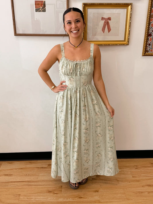 Sage Lace Garden Midi Dress Dress