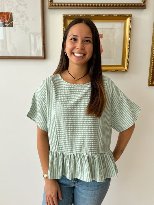 Striped Green Peplum Top Shirts & Tops