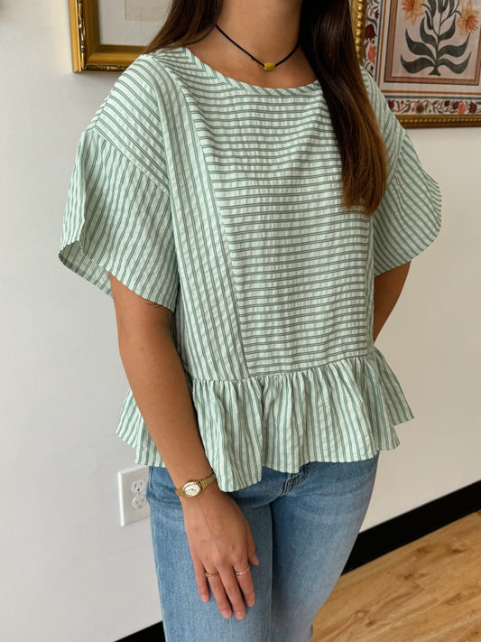 Striped Green Peplum Top Shirts & Tops