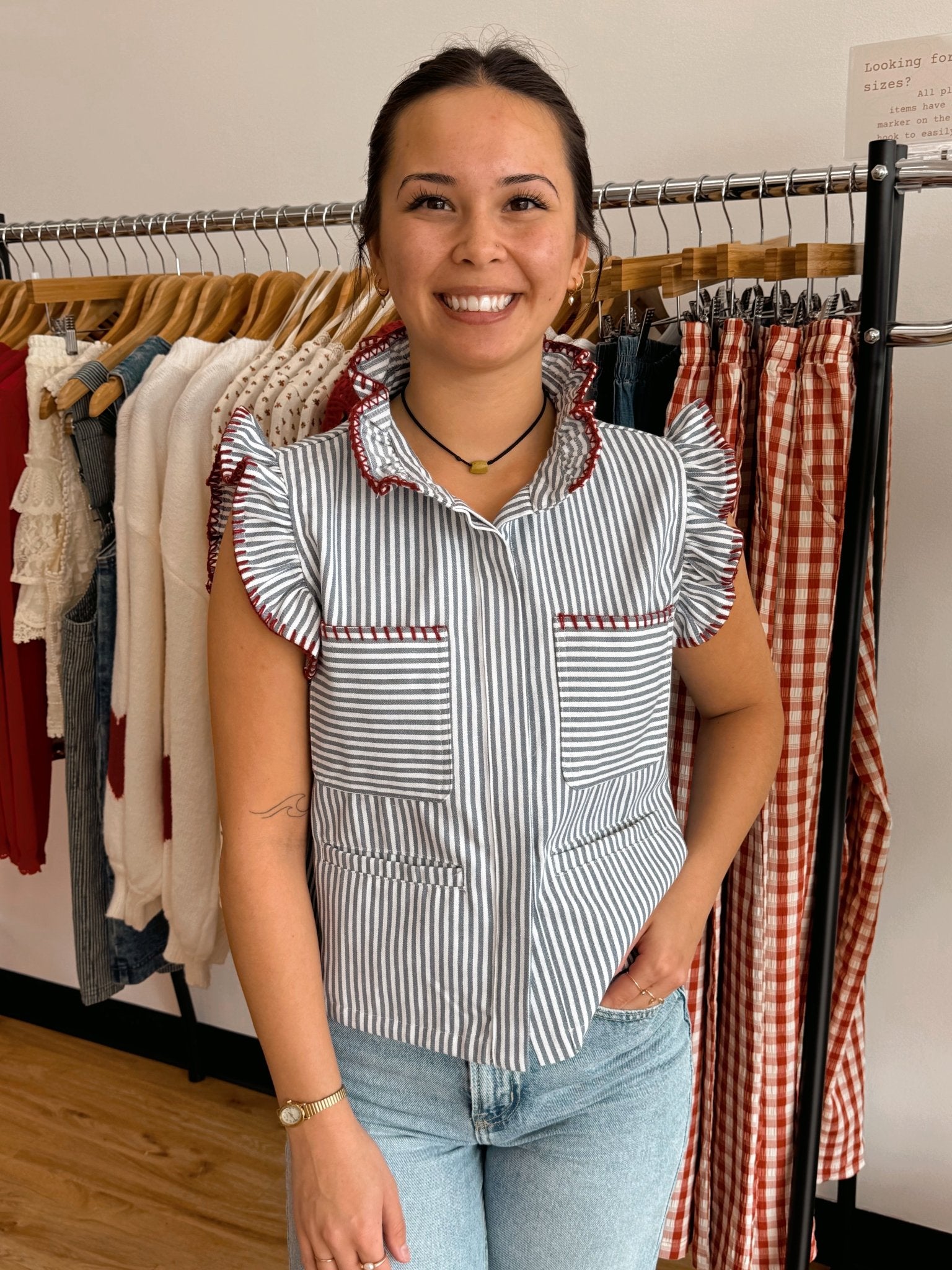 Striped Ruffle Sleeve Top Shirts & Tops