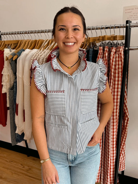Striped Ruffle Sleeve Top Shirts & Tops