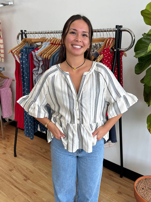 Striped Weave Ruffle Top Shirts & Tops