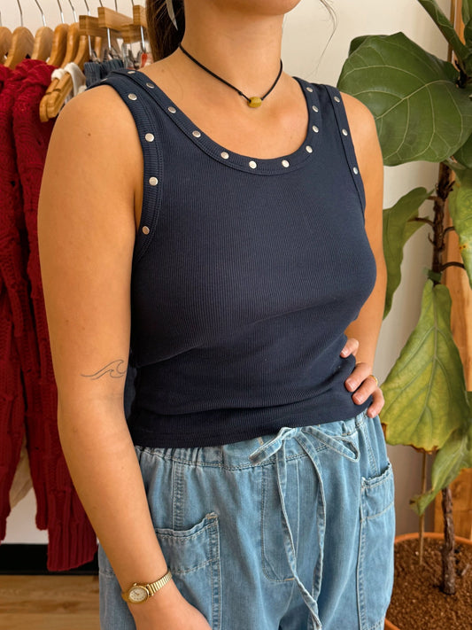 Studded Navy Tank Top Shirts & Tops