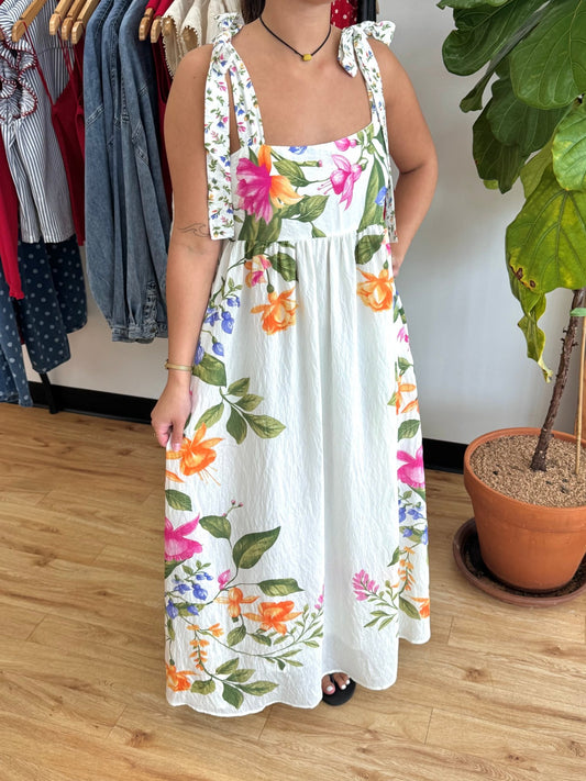 Summer Floral Shoulder Tie Dress Dress