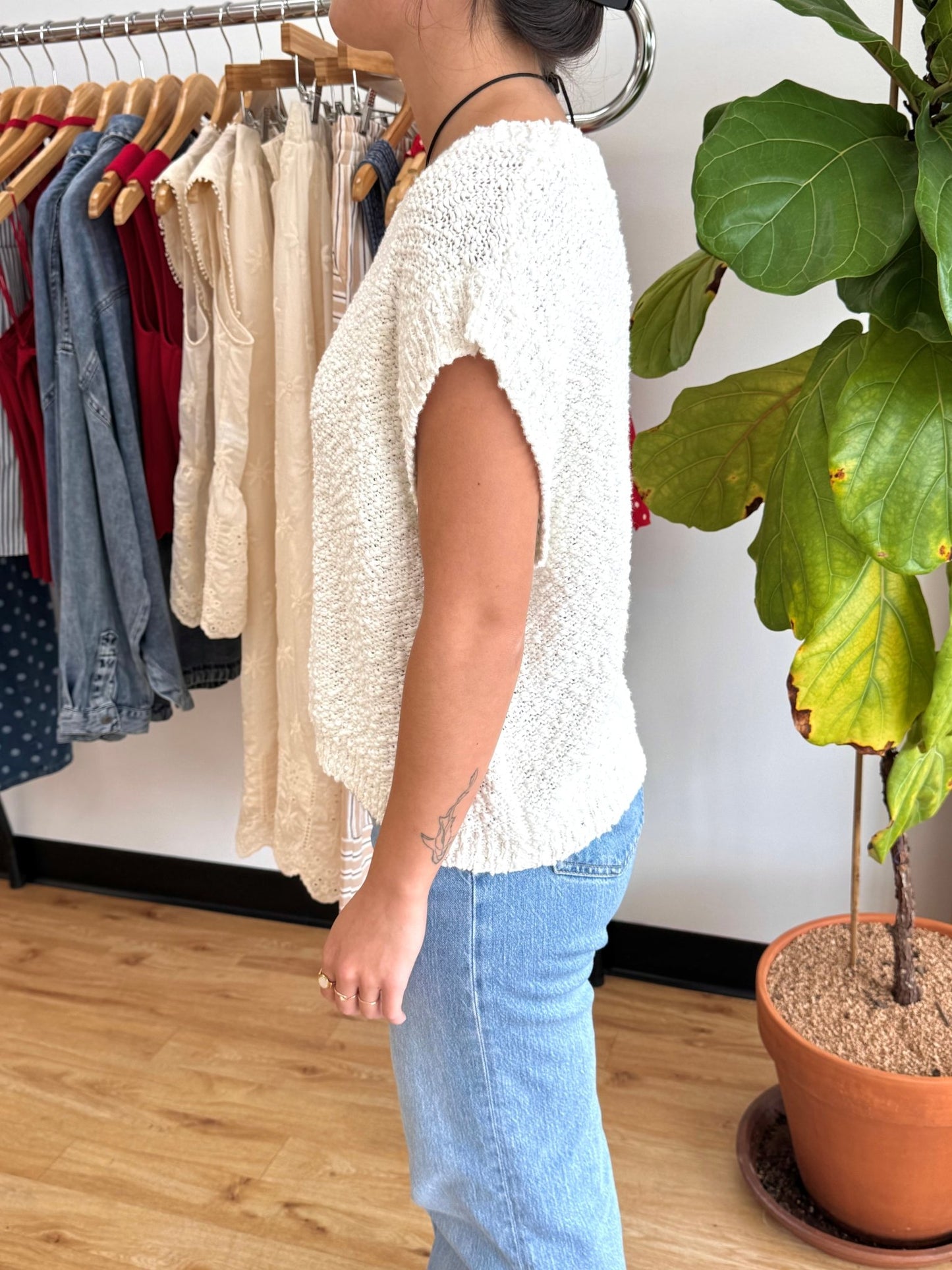 Textured Breezy Ivory Top Shirts & Tops