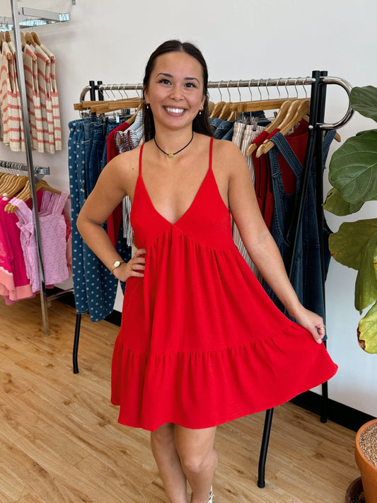 Tiered Babydoll Red Dress Dress