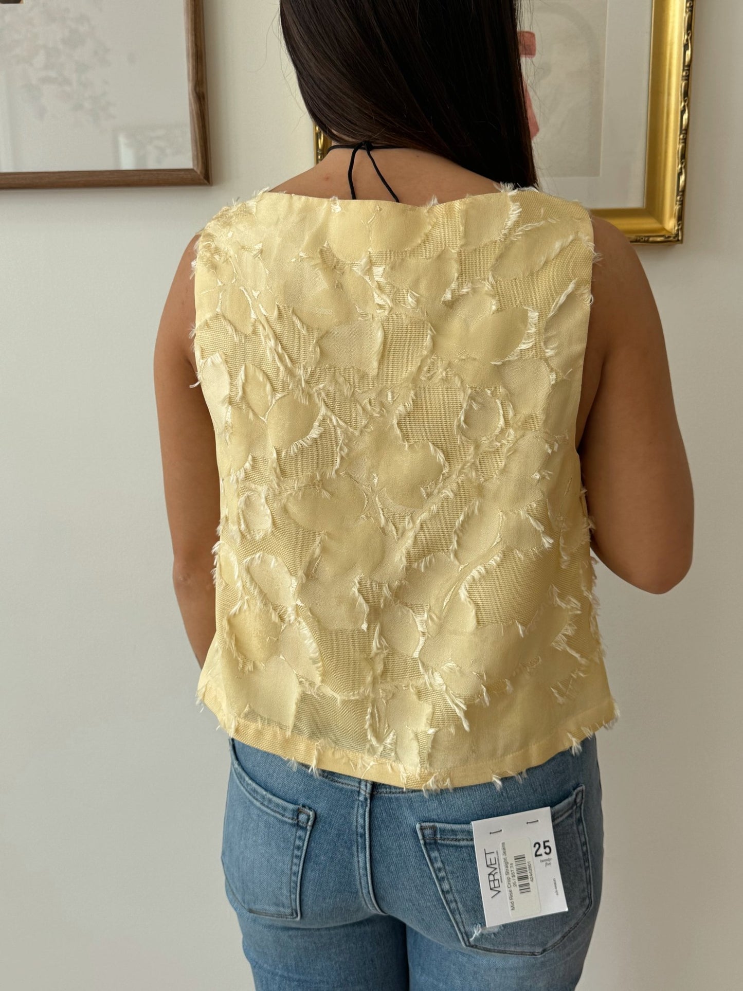 Yellow Jacquard Tank Top Shirts & Tops
