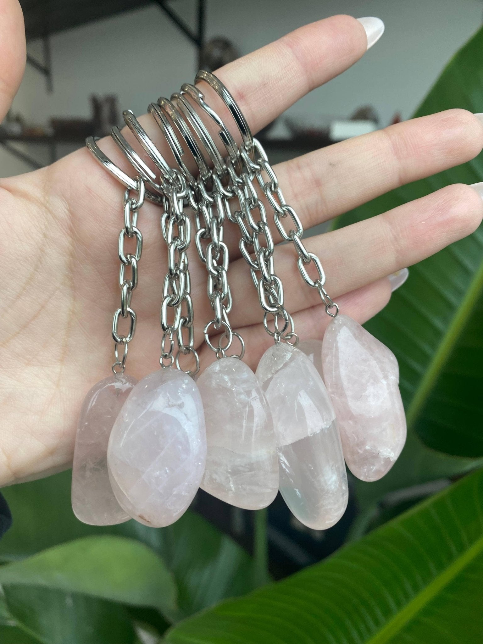 Rose Quartz Crystal Keychain Keychains